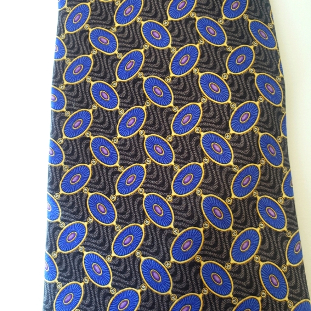 Faberģe Silk Blue and Gold Patterned Tie